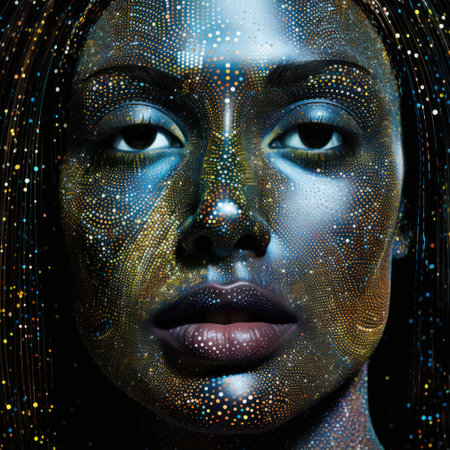 a woman with glitter on her faceの素材
