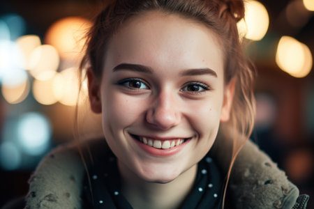 a woman smiling at cameraの素材