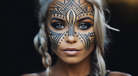 a woman with a tribal face paintの素材
