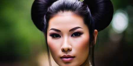 a woman with dark hair and makeupの素材