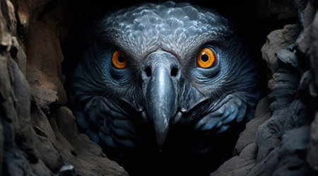 a bird looking out of a holeの素材