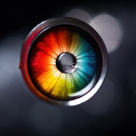 a rainbow colored eyeball with a black circleの素材