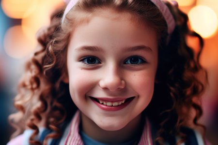 a girl smiling at the cameraの素材