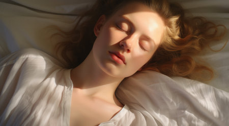 a woman lying down with her eyes closedの素材