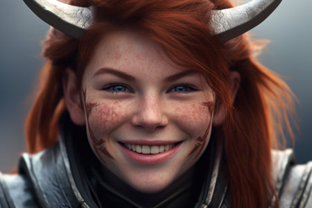 a woman with horns on her faceの素材