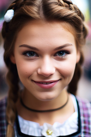 a woman with braided hair smilingの素材