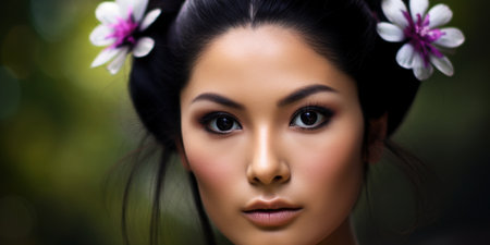 a woman with a flower in her hairの素材