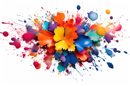a colorful flowers and paint splashesの素材