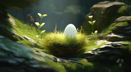 a egg in a nest with mossの素材