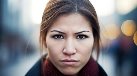 a woman looking at the cameraの素材