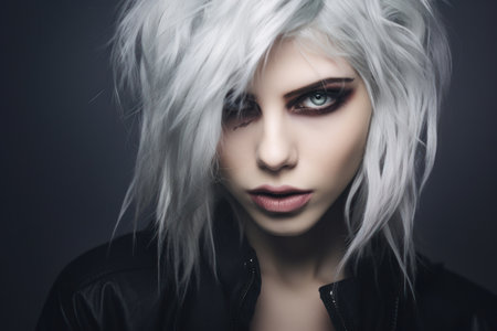 a woman with white hair and makeupの素材