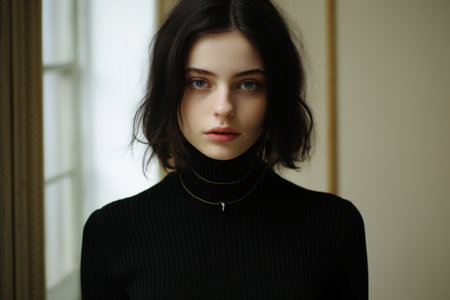 a woman in a black turtleneckの素材