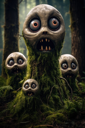 a group of cartoon monsters with mossの素材