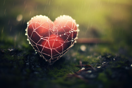 a heart covered in water dropletsの素材