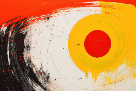 a painting of a yellow and red circleの素材
