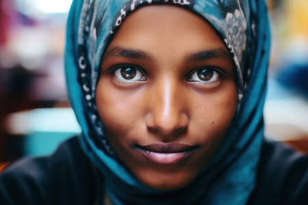 a woman wearing a head scarfの素材