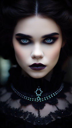 a woman with dark makeup and black lipstickの素材