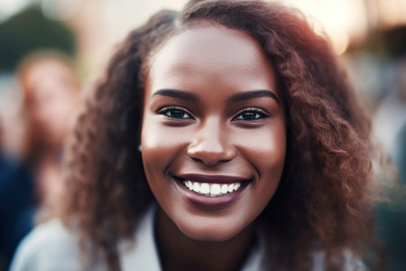 a woman smiling at cameraの素材