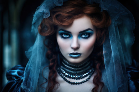 a woman with blue makeup and veilの素材