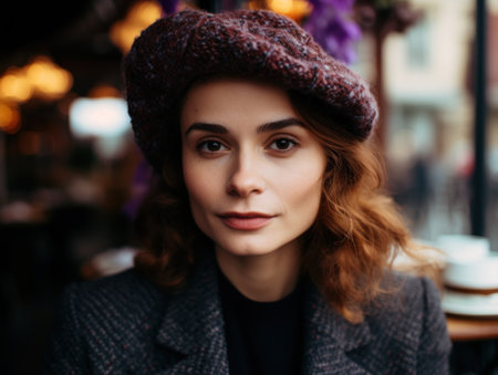 a woman wearing a hatの素材