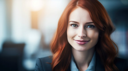 a woman with red hair smilingの素材