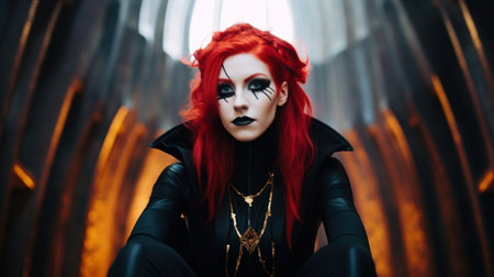 a woman with red hair and black makeupの素材