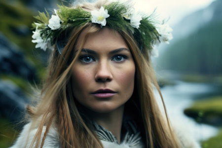 a woman with a flower crownの素材
