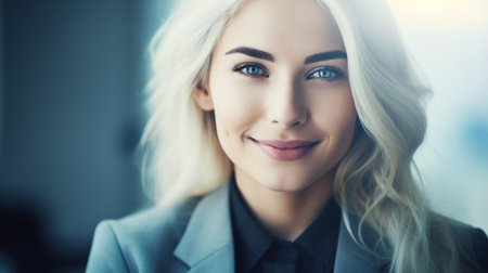 a woman with blonde hair and blue eyesの素材