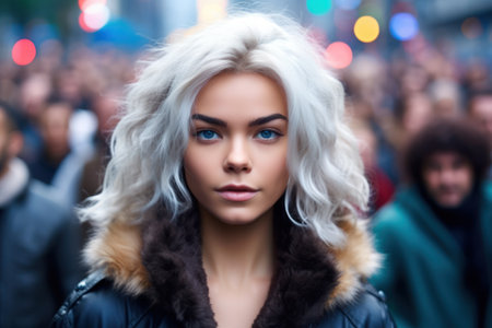 a woman with blue eyes and blonde hairの素材