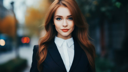 a woman with long hair wearing a suitの素材