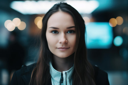a woman with long hair and a white shirtの素材
