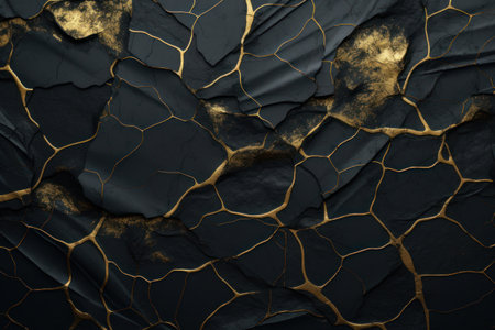 a black and gold cracked surfaceの素材