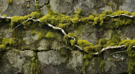 a moss growing on a stone wallの素材