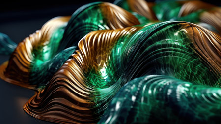 a close up of a green and brown wavy surfaceの素材