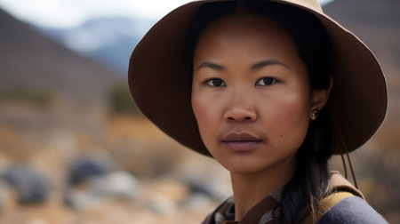 a woman wearing a hatの素材