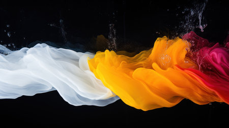 a yellow and white fabric in waterの素材