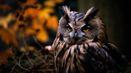 an owl with yellow eyesの素材