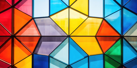 a colorful glass wall with many trianglesの素材