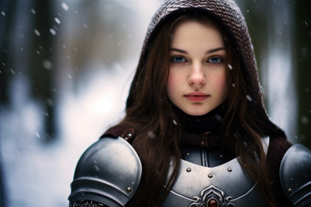 a woman in armor with hoodの素材