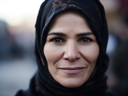 a woman wearing a black head scarfの素材