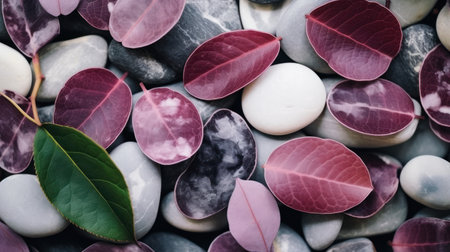 a group of purple leaves and rocksの素材