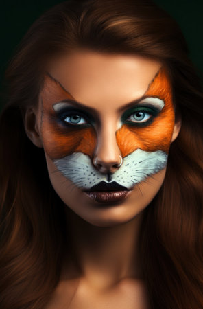 a woman with a fox face paintの素材