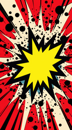 a yellow explosion with black dots and red and black spotsの素材