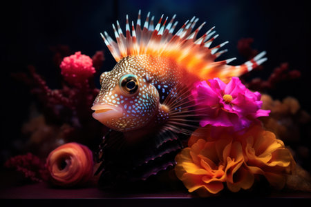 a fish with colorful flowersの素材