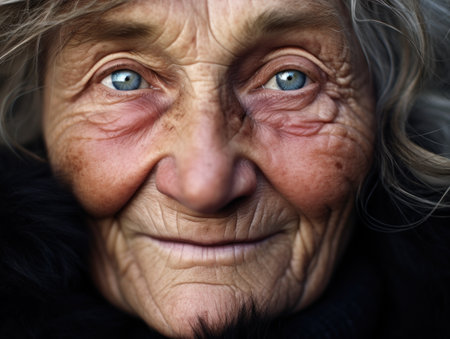 a close up of an old womanの素材