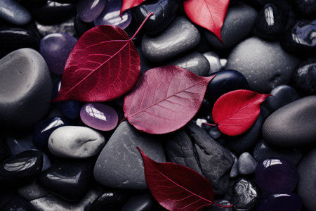 red leaves on rocksの素材