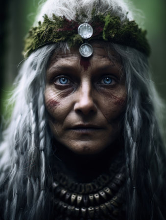a woman with blue eyes and a green hatの素材