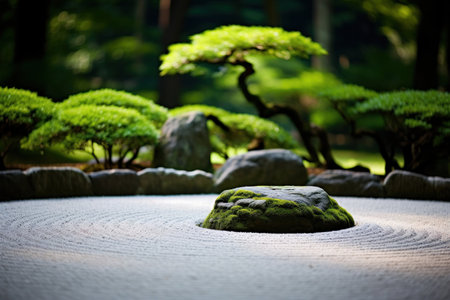 a rock garden with trees in the backgroundの素材