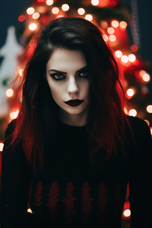 a woman with red hair and black makeupの素材
