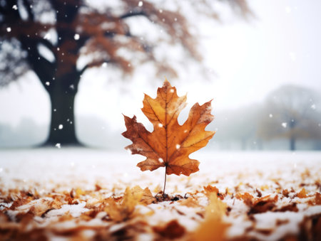a leaf in the snowの素材